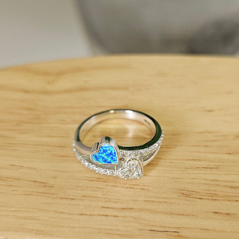 Silver Twin Love Heart Ring