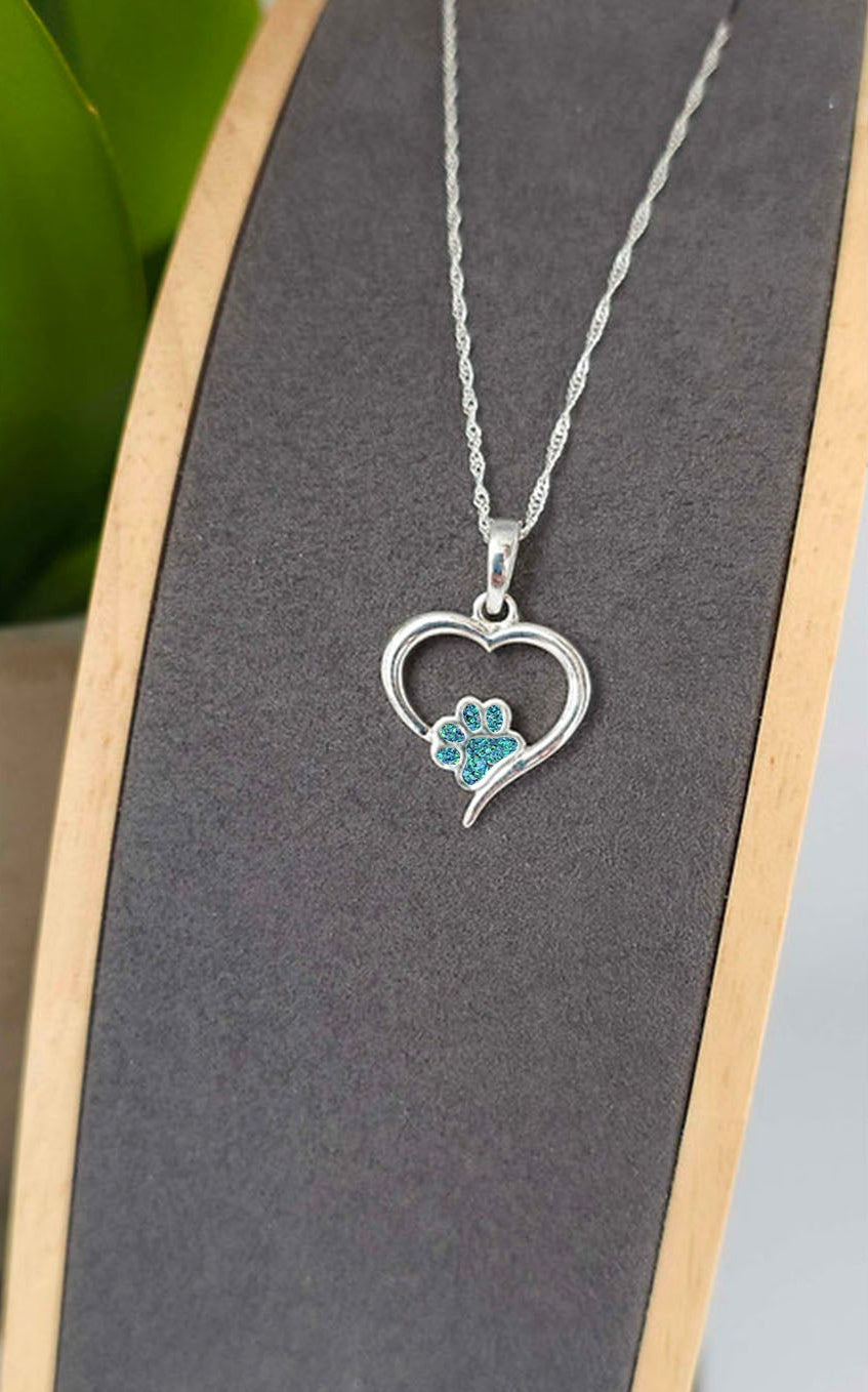 Paw Print Hollow Heart Pendant