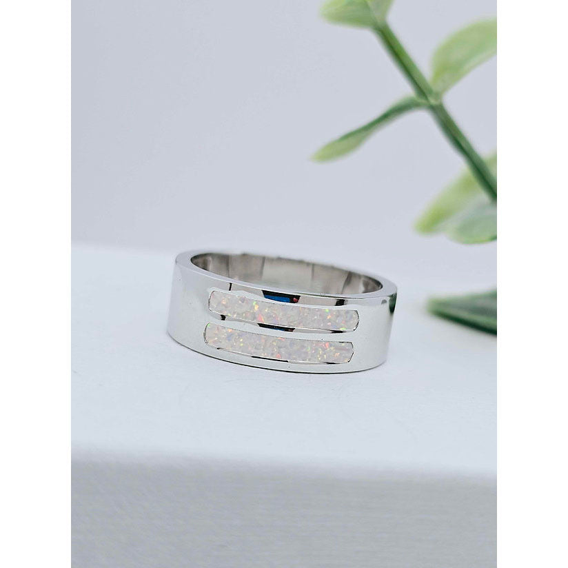 Silver Mens Double Inlay Ring