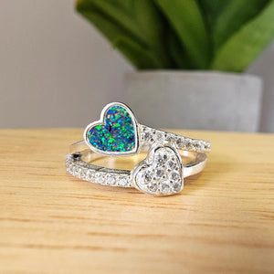 Silver Twin Love Heart Ring