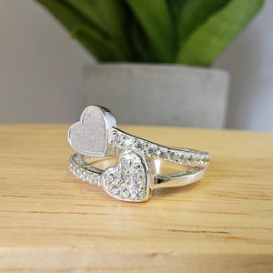 Silver Twin Love Heart Ring