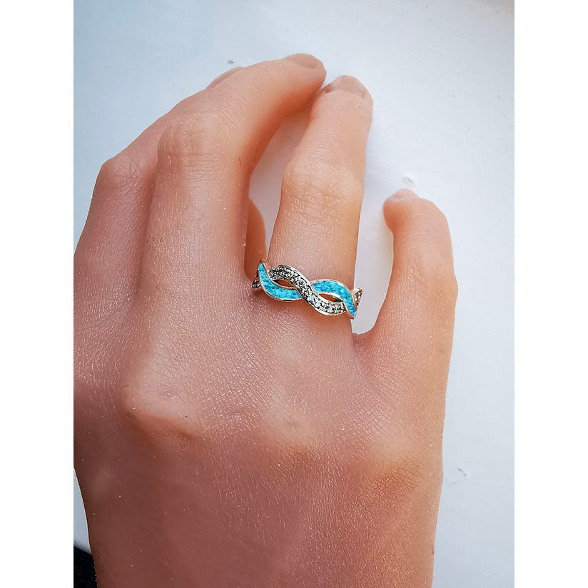 Silver Double Wave with Gems