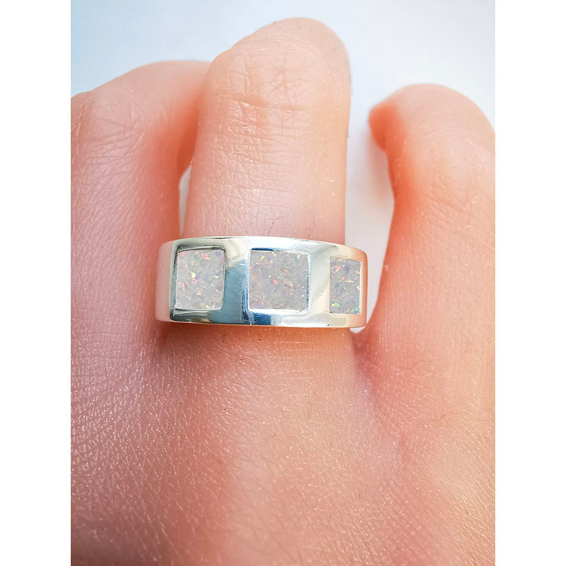 Silver Mens Triple Square Ring
